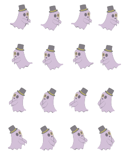 Sprite sheet of ghost wearing a hat and monocle